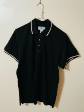 Port Authority Ladies Black Polo With White/Beige Trim Size L New